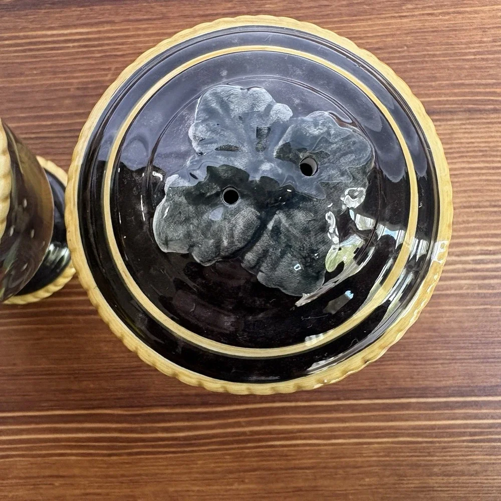 Raymond Waites Hand Painted Salt Pepper‎ Shakers Black Fruit Ceramic Set